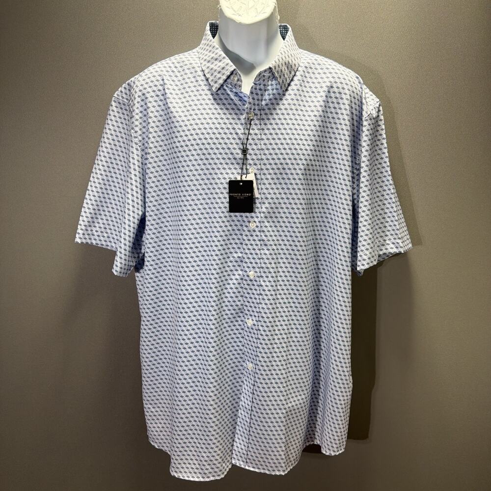 Pronto Uomo Men's Modern Fit 4 Way Stretch Shirt 2XLT NWT SS Non Iron Blue
